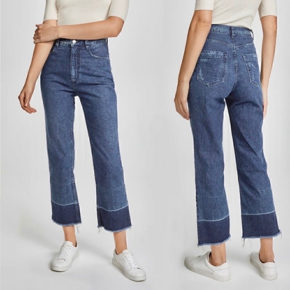 Rachel Comey Legion Jeans Women 2 Blue Wide Leg High Rise Raw Hem Denim Casual